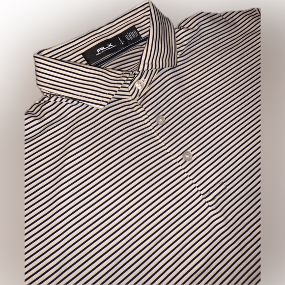 RLX Ralph Lauren Golf Black Navy Stripe Performance Polo Shirt Wicking M NO LOGO - Picture 5 of 7